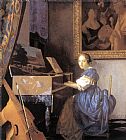 Seated Canvas Paintings - Lady Seated at a Virginal